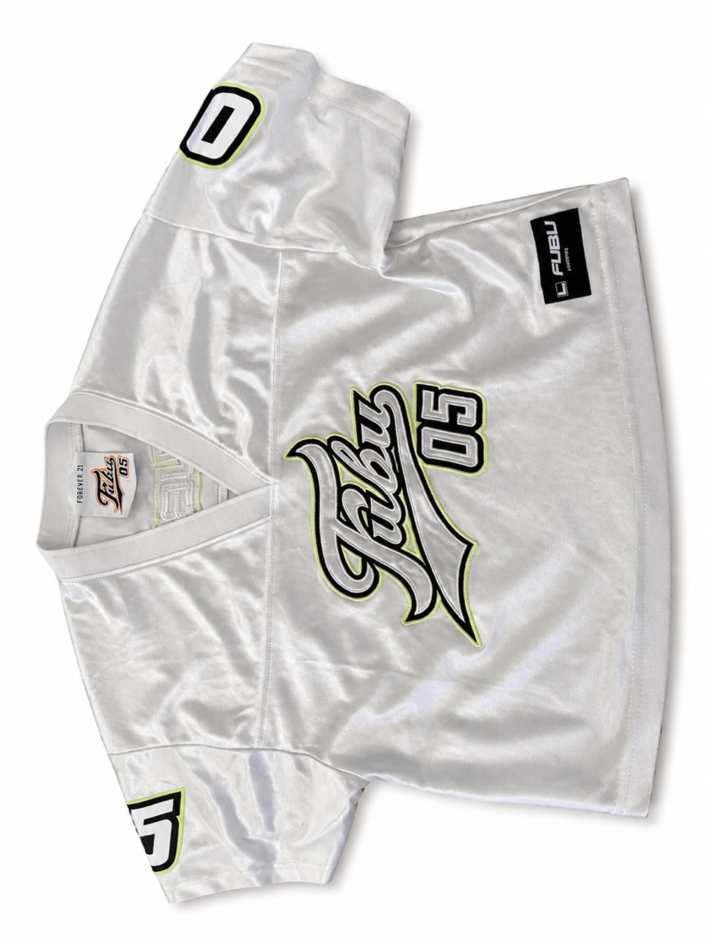 Forever 21 White Kids Athletic Jersey with Black and Neon Yellow Trim